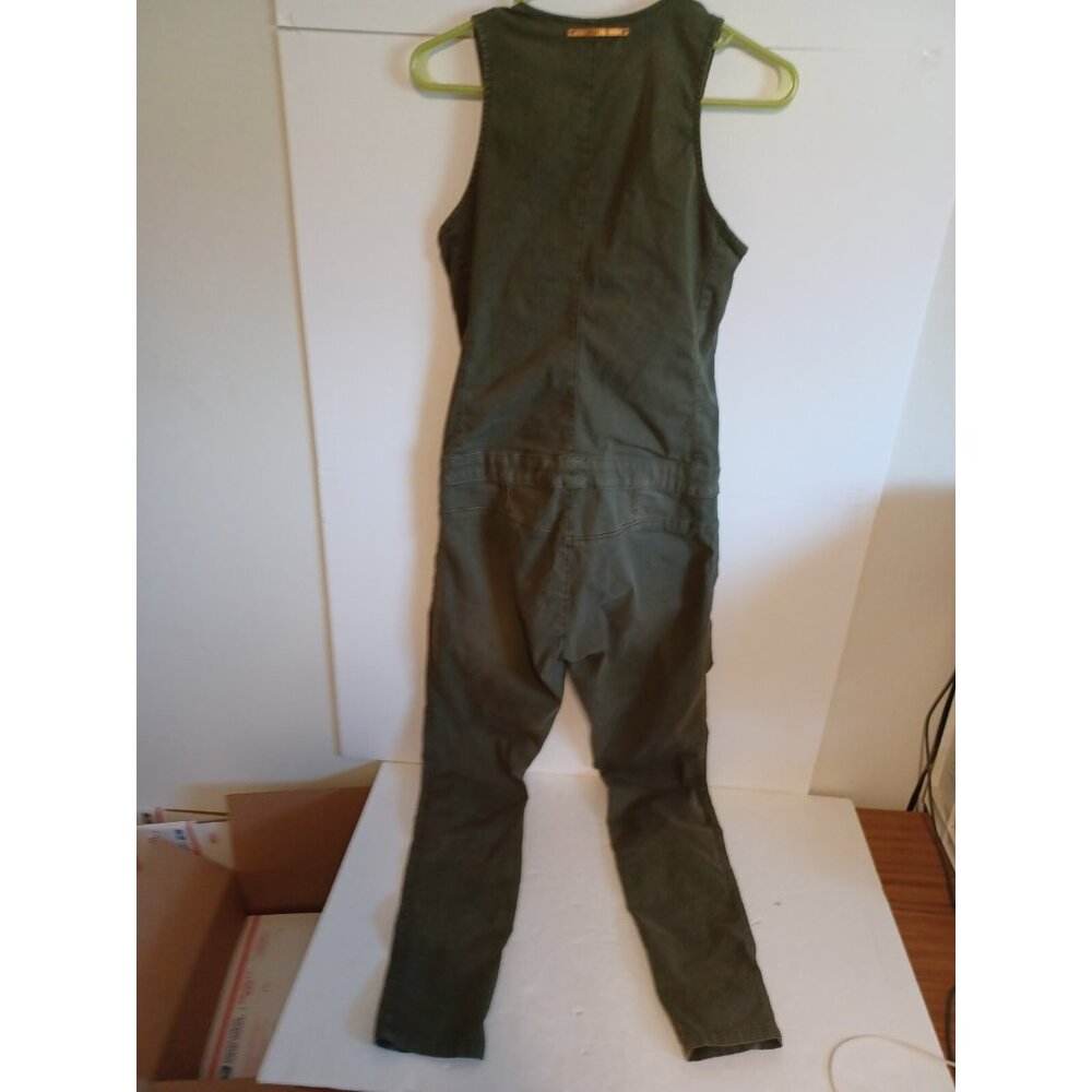 GUESS MAXINE ZIP-UP GREEN  WITH SLITS DENIM JUMPSUIT SIZE 8 - Picture 8 of 8